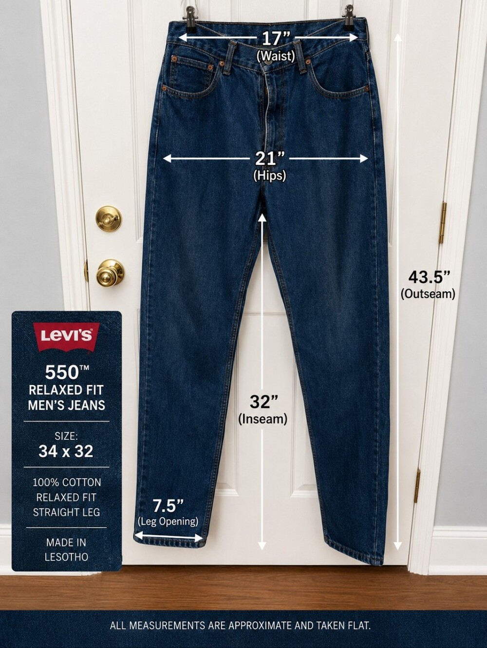 Levi’s 550 Men’s Relaxed Fit Jeans 34x32 Dark Wash 100% Cotton - Picture 6 of 6